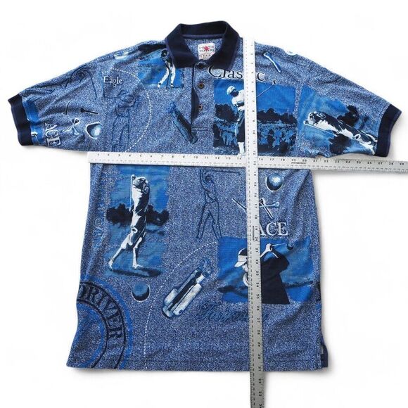Cotton Traders Vintage 80s 90s Golf Graphic Print Sports SS Polo Blue Men's LT - Picture 4 of 7